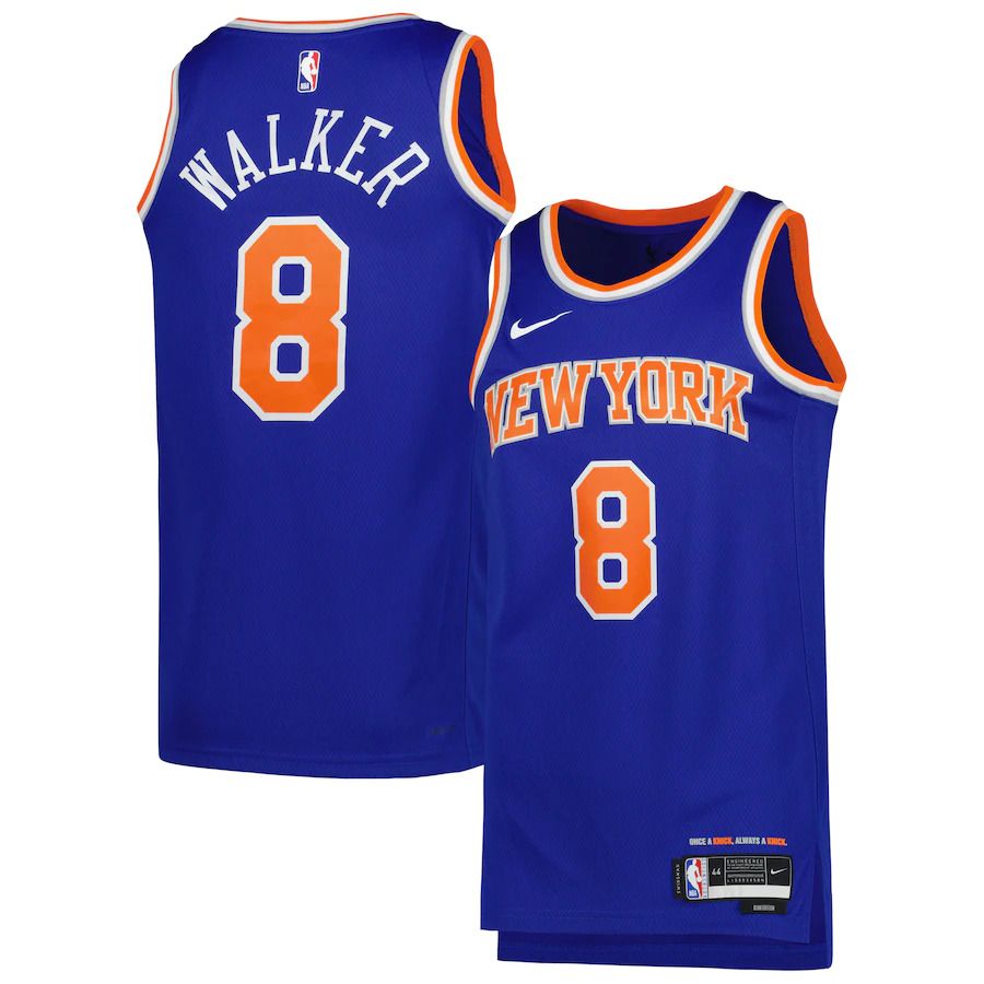 Men New York Knicks 8 Kemba Walker Nike Blue Icon Edition 2022-23 Swingman NBA Jersey